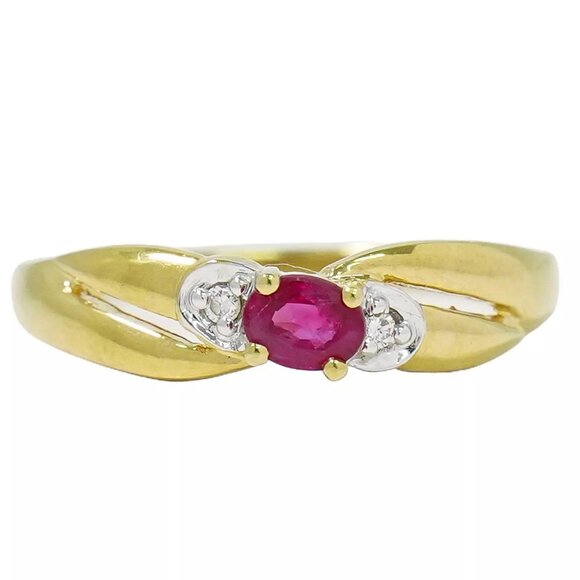 Ruby Diamond Ring K18 Yellow Gold US 6.25 1.9g